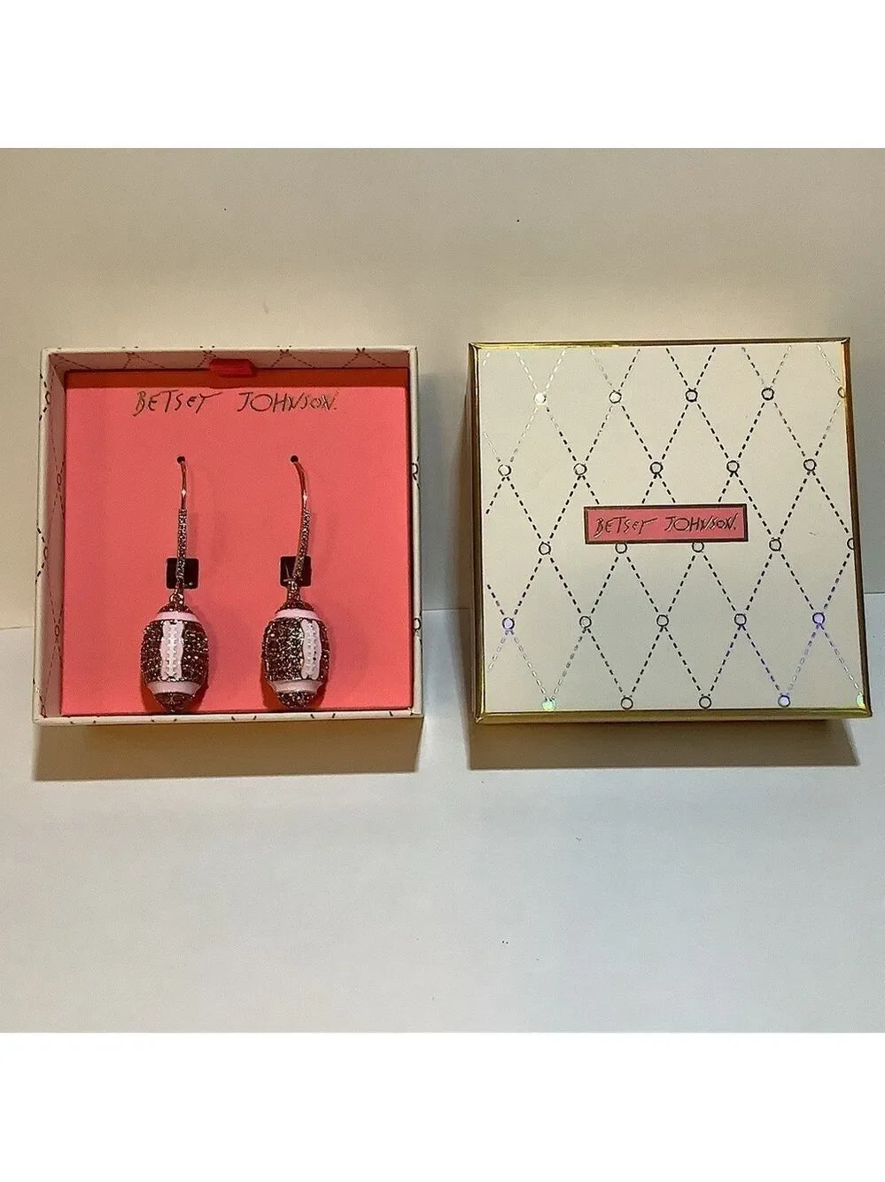 Betsey Johnson Football Rhinestone Earrings New In Box